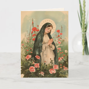 Jungfrau Maria Rote Rosen Heilige Rosenkranzgebet Karte