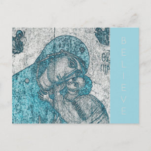 Jungfrau Maria und Jesuskind Vintage Blau Postkarte