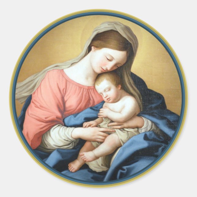 Jungfrau Maria und Kind Jesus Christus Runder Aufkleber (Vorderseite)
