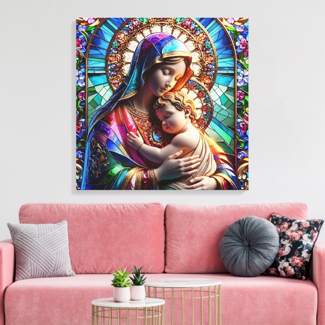Jungfrau Mary and Baby Jesus Halted Glass Leinwanddruck (Insitu (Wohnzimmer))