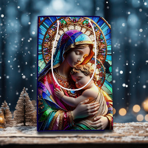 Jungfrau Mary and Baby Jesus Halted Glass Mittlere Geschenktüte