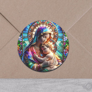 Jungfrau Mary and Baby Jesus Halted Glass Runder Aufkleber