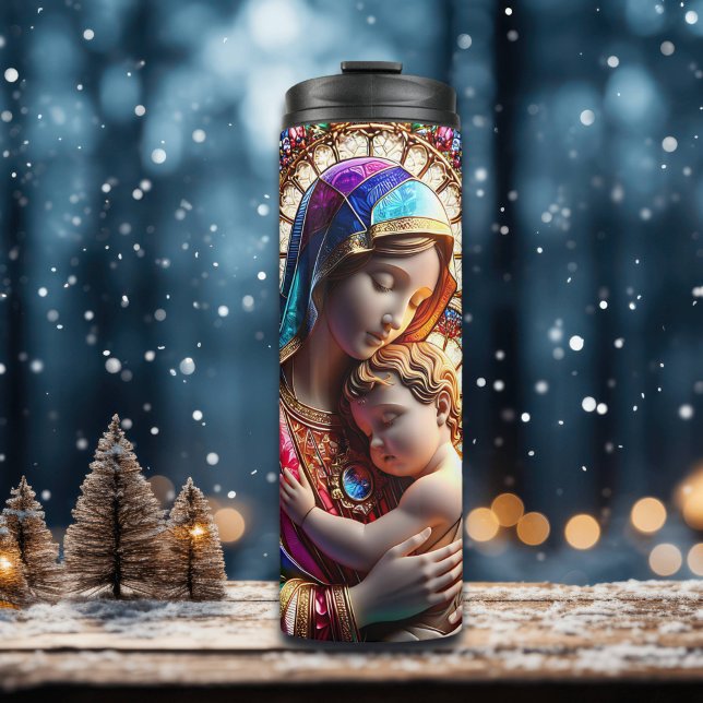 Jungfrau Mary and Baby Jesus Halted Glass Thermosbecher (Von Creator hochgeladen)