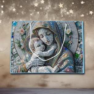 Jungfrau Mary and Baby Jesus   Mosaikstatue Große Geschenktüte