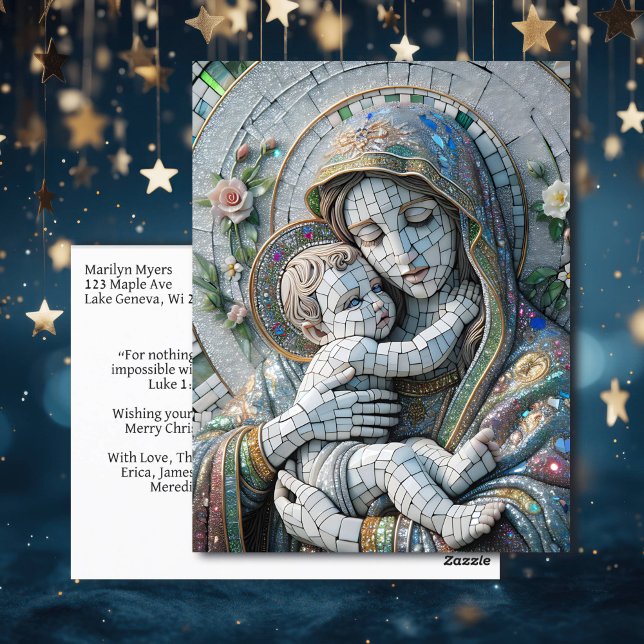 Jungfrau Mary and Baby Jesus | Mosaikstatue Postkarte (Von Creator hochgeladen)