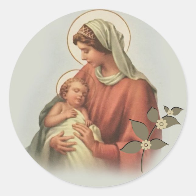 Jungfrau Mary and Baby Jesus Runder Aufkleber (Vorderseite)