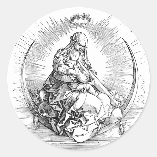 Jungfrau Mary baby Jesus crescent Moon Art Poster Runder Aufkleber (Vorderseite)