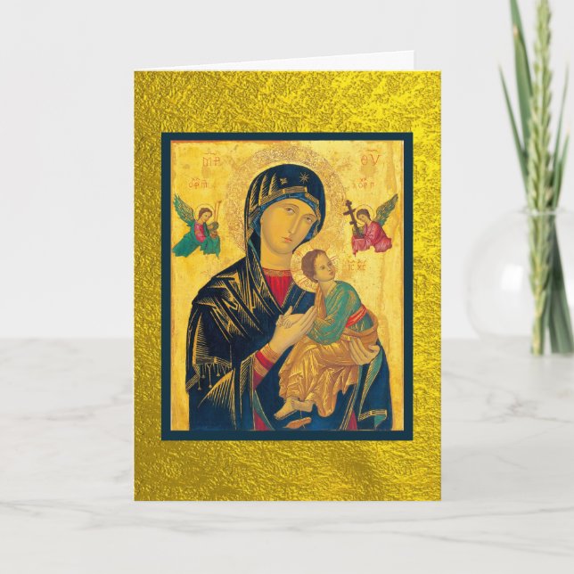 Jungfrau Mary & Baby Jesus Icon auf Gold Karte (Vorderseite)