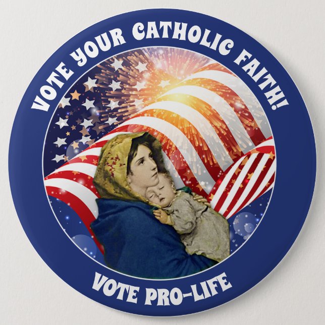 Jungfrau Mary Baby Jesus Prolife American Flag Button (Vorderseite)