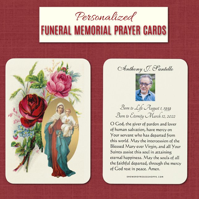 Jungfrau Mary Beerdigung Gedenkgebet Heilige Karte (Catholic Funeral Memorial Prayer Cards with Jesus and Queen of the Holy Rosary
)