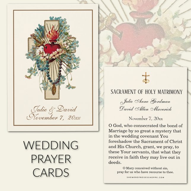Jungfrau Mary Blue Floral Gastgeschenk Hochzeit Ca (Traditional Catholic Immaculate Heart of Mary Wedding Prayer Cards)