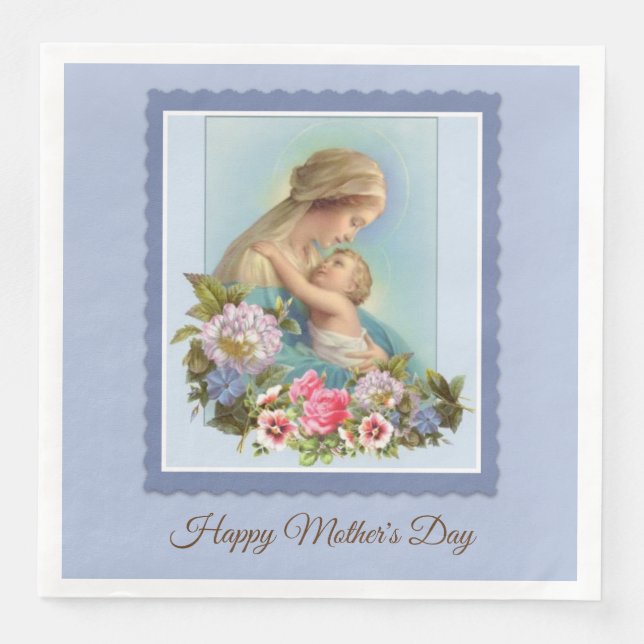 Jungfrau Mary Child Jesus Pink Blumen Mutter Serviette (Vorderseite)