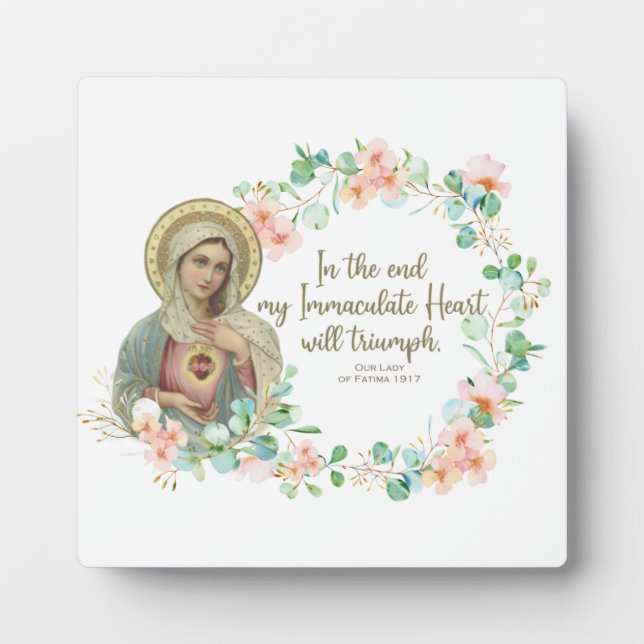 Jungfrau Mary Fatima Katholische Religiöse Blumen Fotoplatte (Vorderseite)