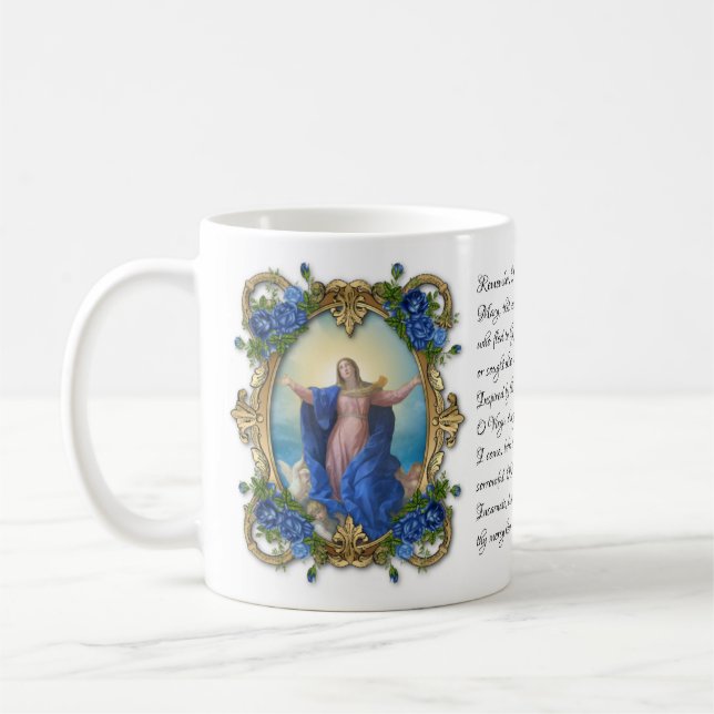 Jungfrau Mary Floral religiöse Memorare Gebet   Kaffeetasse (Links)