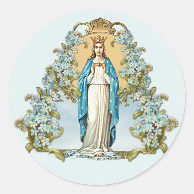 Jungfrau Mary florale religiöse Lady of Knock Runder Aufkleber (Vorderseite)
