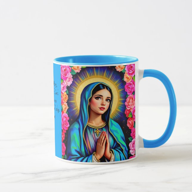 Jungfrau Mary Gebet Rose Blumenkaffee Tasse (Rechts)