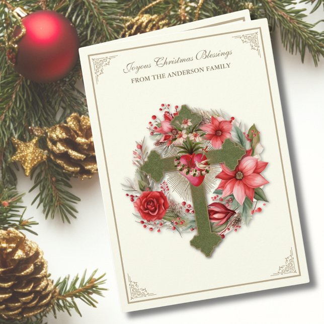 Jungfrau Mary Heart Poinsettias Feiertagskarte (Von Creator hochgeladen)