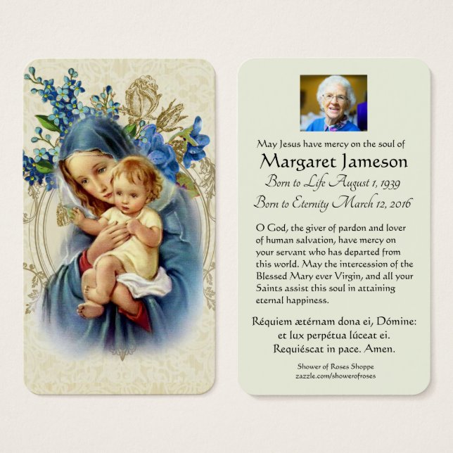 Jungfrau Mary Jesus Beerdigung Gedenkkarte (Vorne & Hinten)
