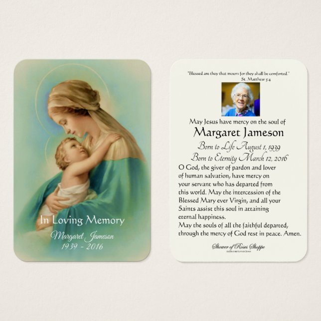 Jungfrau Mary Jesus Beerdigung Gedenkkarte - (Vorne & Hinten)
