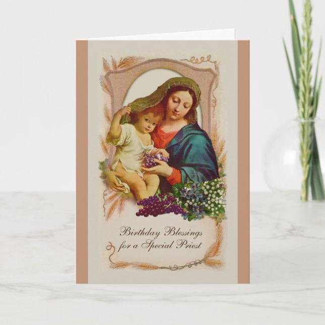 Jungfrau Mary Jesus katholischer Priester Geburtst Karte (Vorderseite)