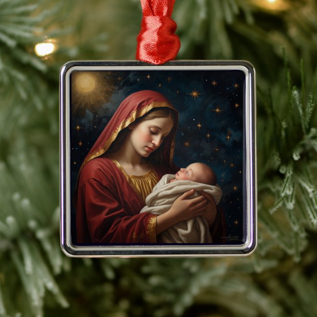 Jungfrau Mary & Jesus Weihnachtskrippe Ornament Aus Metall (Baum)
