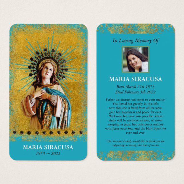 Jungfrau Mary Katholic Beerdigung Gedenkkarte (Vorne & Hinten)