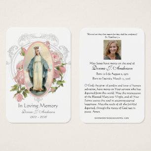 Jungfrau Mary Katholic Funeral Memorial Holcard -