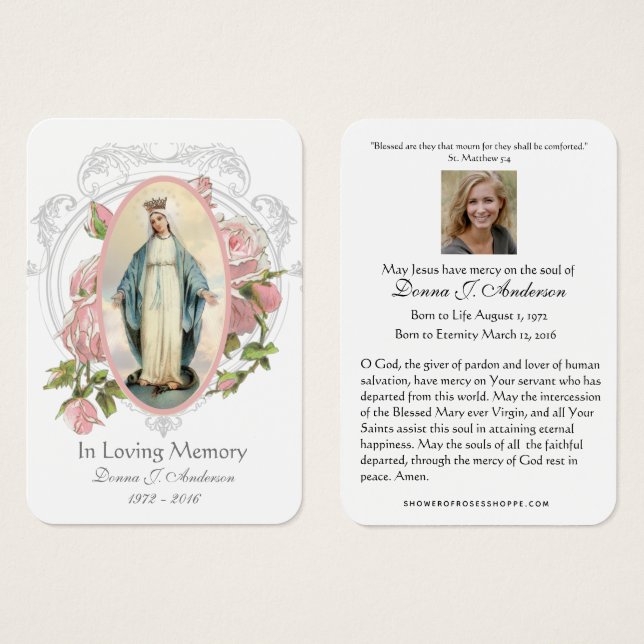 Jungfrau Mary Katholic Funeral Memorial Holcard - (Vorne & Hinten)