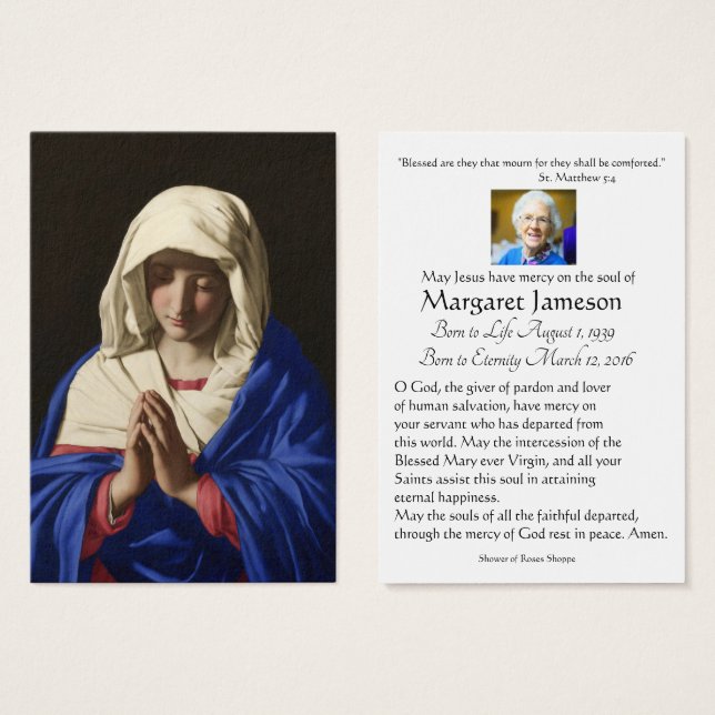 Jungfrau Mary Katholic Funeral Memorial Holcard - (Vorne & Hinten)