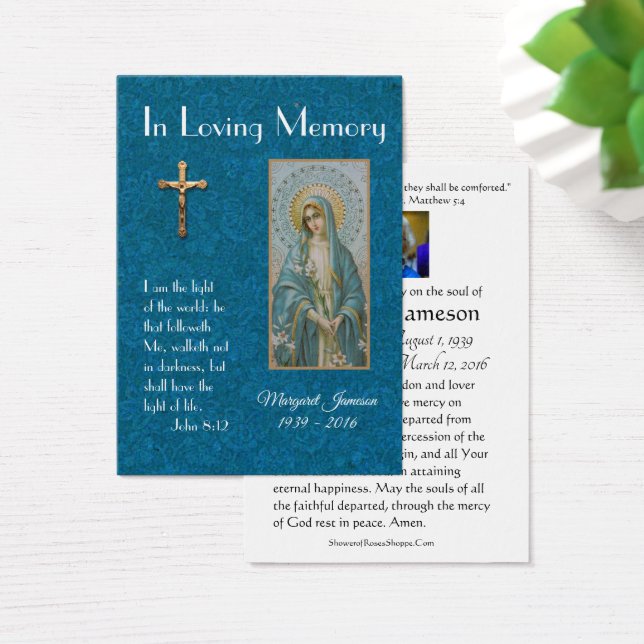 Jungfrau Mary Katholic Funeral Memorial Holcard - (Schreibtisch)