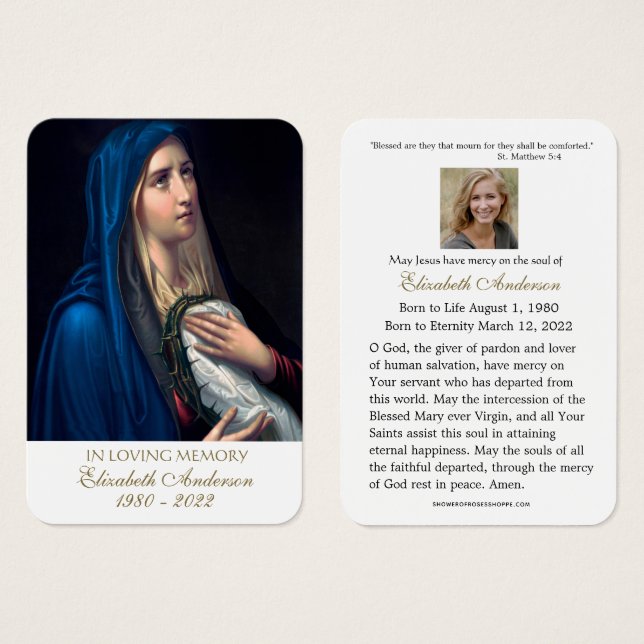 Jungfrau Mary Katholic Funeral Memorial Holcard - (Vorne & Hinten)