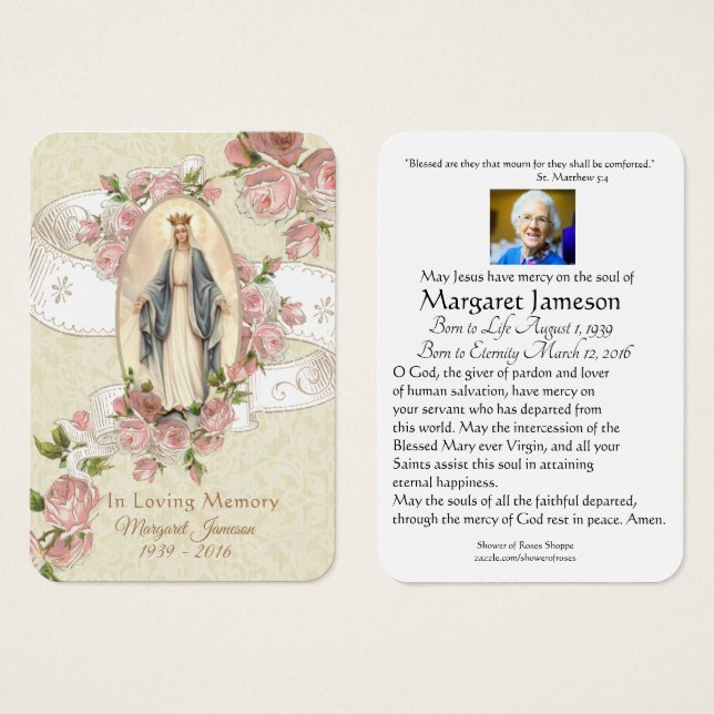 Jungfrau Mary Katholic Funeral Memorial Holcard - (Vorne & Hinten)