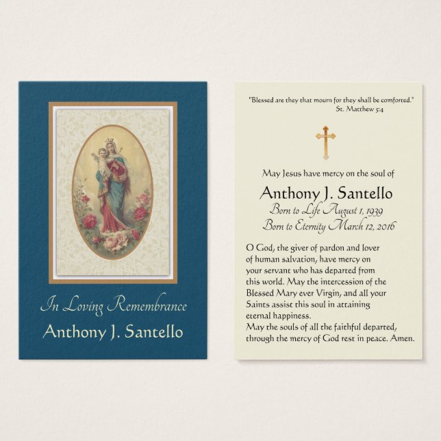 Jungfrau Mary Katholic Funeral Memorial Holcard - (Vorne & Hinten)