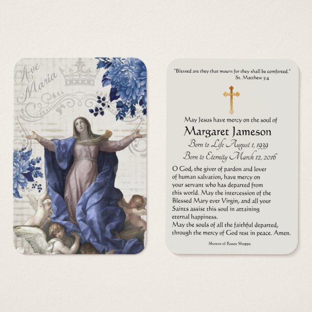 Jungfrau Mary Katholic Funeral Memorial Holcard - (Vorne & Hinten)