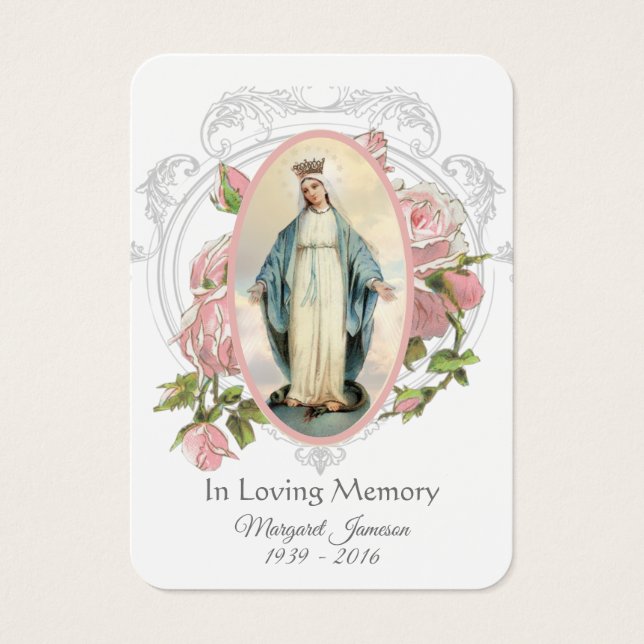Jungfrau Mary Katholic Funeral Memorial Holcard - (Vorderseite)