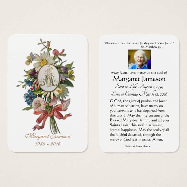 Jungfrau Mary Katholic Funeral Memorial Holcard - (Vorne & Hinten)
