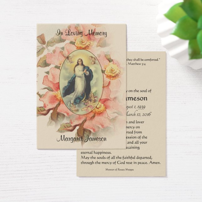Jungfrau Mary Katholic Funeral Memorial Holcard - (Schreibtisch)
