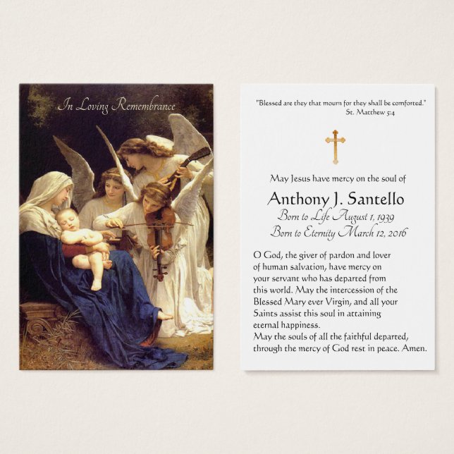 Jungfrau Mary Katholic Funeral Memorial Holcard - (Vorne & Hinten)