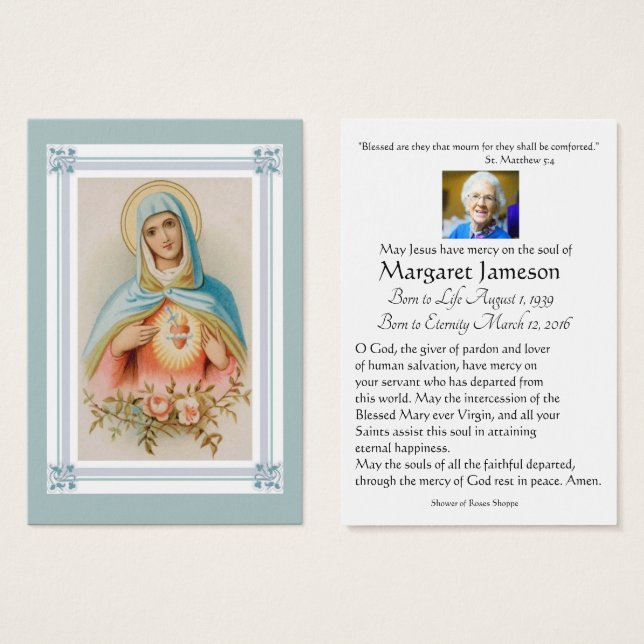 Jungfrau Mary Katholic Funeral Memorial Holcard - (Vorne & Hinten)
