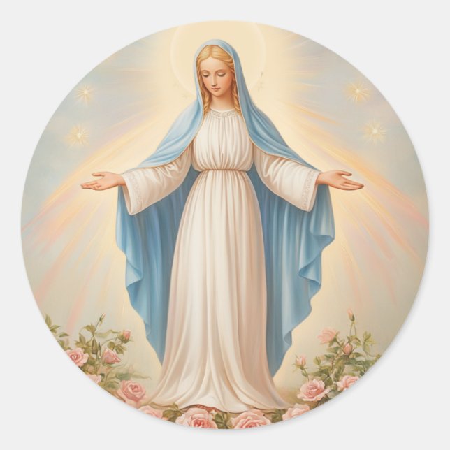Jungfrau Mary Katholic Religious Mother Mary Flora Runder Aufkleber (Vorderseite)