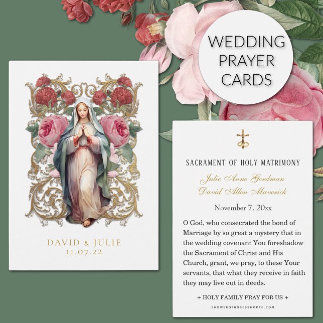 Jungfrau Mary Katholic Wedding Prayer Card (Traditional Catholic Wedding Prayer card with the Blessed Virgin Mary and Roses)