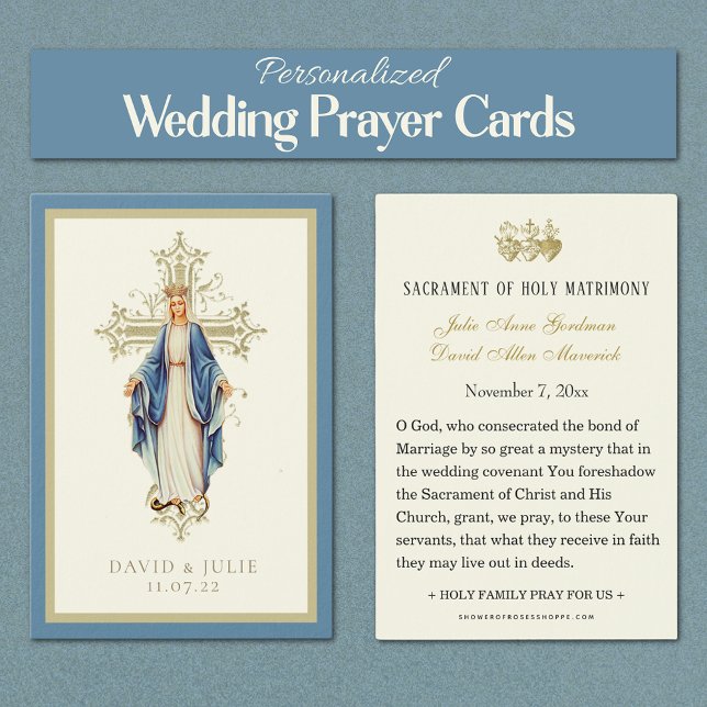 Jungfrau Mary Katholic Wedding Prayer Card (Our Lady of Grace Catholic Personalized Wedding Prayer Cards)