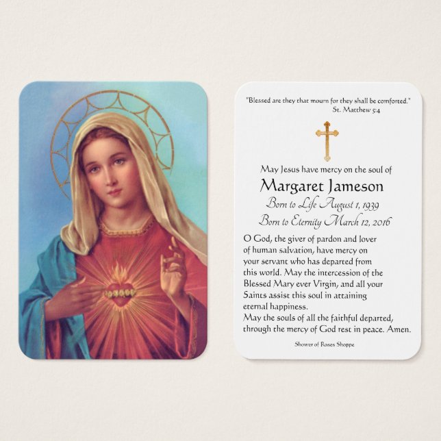 Jungfrau Mary katholische Beerdigung Gedenkkarte - (Vorne & Hinten)