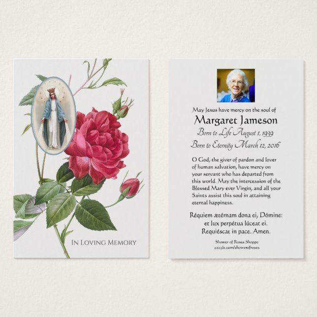 Jungfrau Mary Latin Beerdigungskarte (Vorne & Hinten)