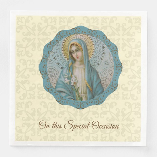 Jungfrau Mary Lily Blue Türkise Gold Mother Serviette (Vorderseite)