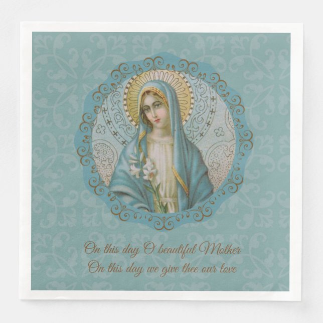 Jungfrau Mary Lily Blue Türkise Gold Mother Serviette (Vorderseite)