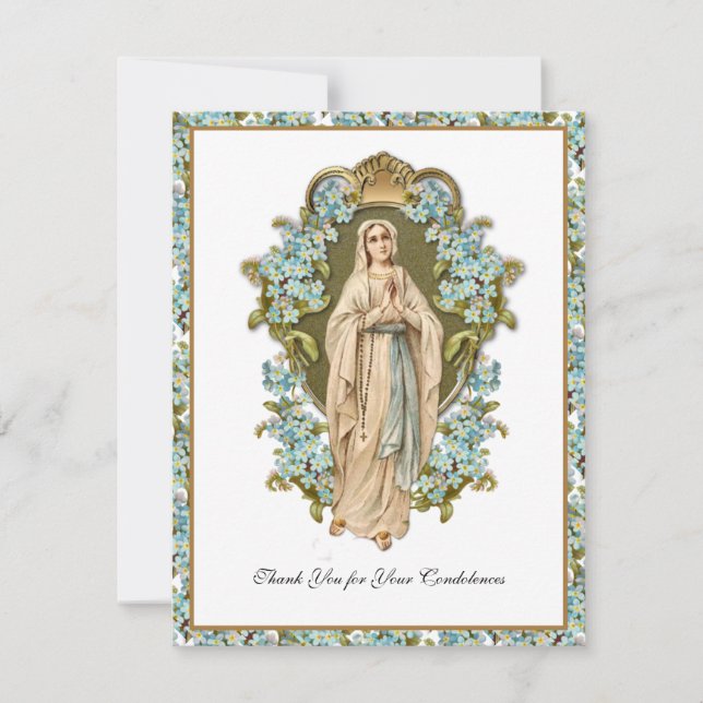 Jungfrau Mary Lourdes Katholische Beerdigung Beile Dankeskarte (Vorderseite)