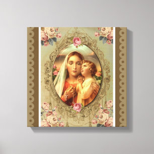 Jungfrau Mary Madonna Kind Jesus Rose Rosary Leinwanddruck