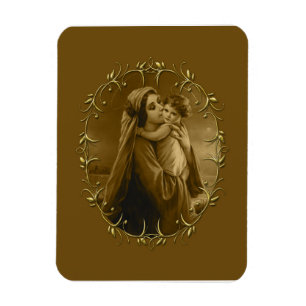 Jungfrau Mary mit Child Jesus, Goldrand Design Magnet