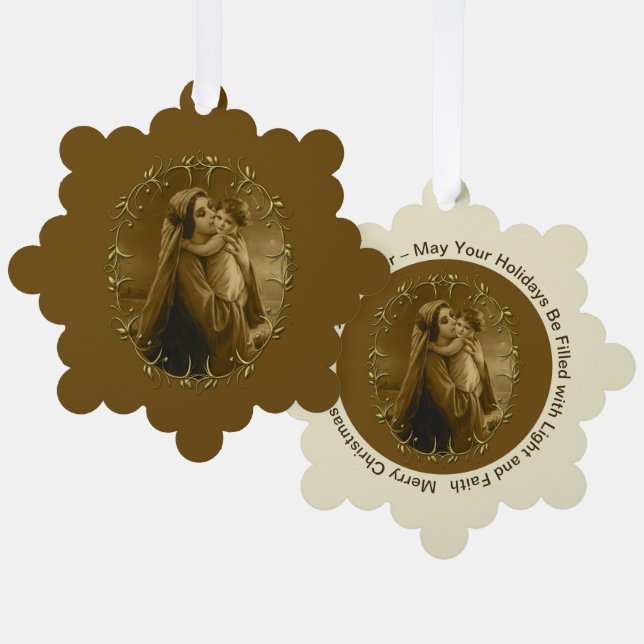 Jungfrau Mary mit Child Jesus, Goldrand Design Ornament Karte (Vorderseite/Rückseite)